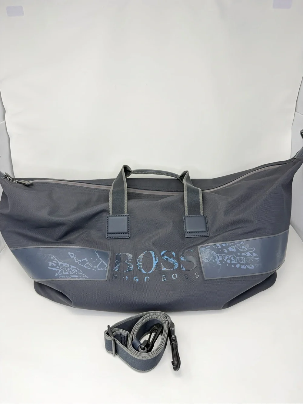 Hugo Boss Gray Duffle Bag Weekender Gym Travel Shoulder Strap